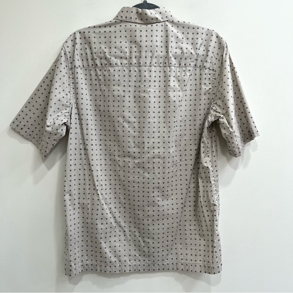 Theory Shirt Mens Bruner Dot Print Beige Gray Stretch Cotton Button Up Small EUC - Picture 3 of 9